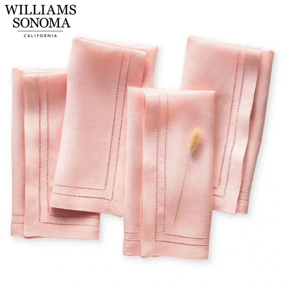 Williams Sonoma Pink Linen Double Hemstitch Napkins